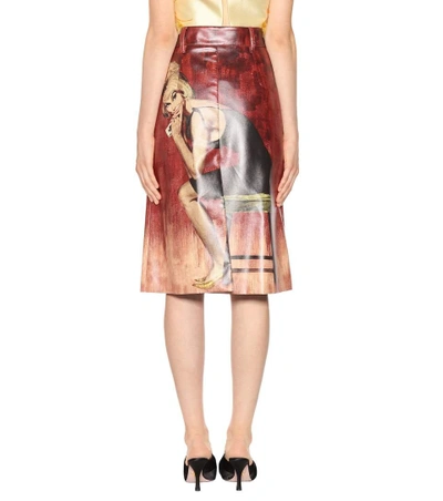 Shop Prada Printed Faux-leather Skirt In Amaraeto