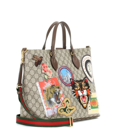 Shop Gucci Embroidered Shoulder Bag In Brown