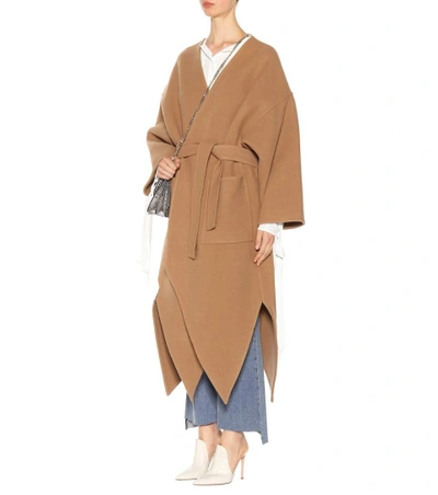 Shop Jw Anderson Pointed-hem Wool And Cashmere Coat In Camel