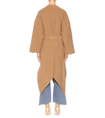 Shop Jw Anderson Pointed-hem Wool And Cashmere Coat In Camel