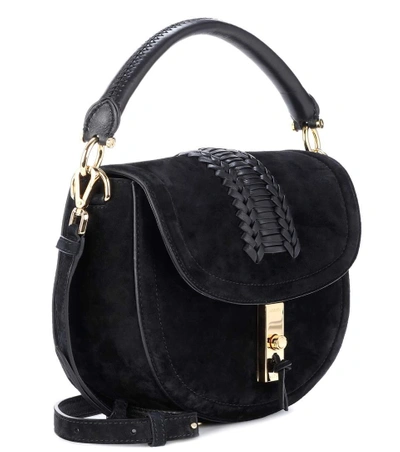 Shop Altuzarra Ghianda Saddle Suede Shoulder Bag In Black