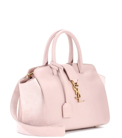 Shop Saint Laurent Baby Downtown Monogram Leather Tote In Pink