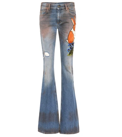 Shop Gucci Appliquéd Flared Jeans In Blue