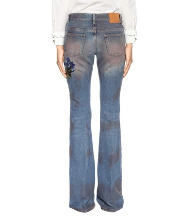 Shop Gucci Appliquéd Flared Jeans In Blue