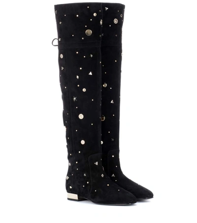 Roger Vivier New Polly Astre Studs Over-the Knee Boots In Suede In Black
