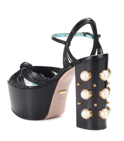 Shop Gucci Embellished Leather Plateau Sandals In Black