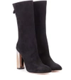 Alexander Mcqueen Metallic-heel Suede Ankle Boots In Black
