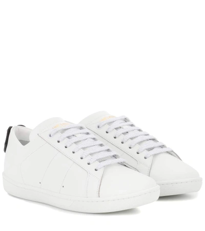 Saint Laurent Court Classic Lips Leather Low-top Sneakers In White-blue