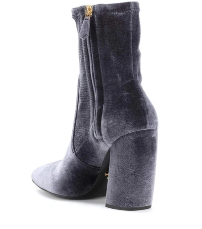 Shop Prada Velvet Ankle Boots In Grey