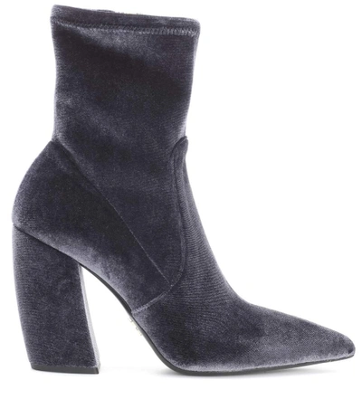 Shop Prada Velvet Ankle Boots In Grey