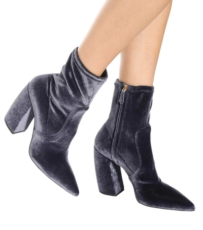 Shop Prada Velvet Ankle Boots In Grey
