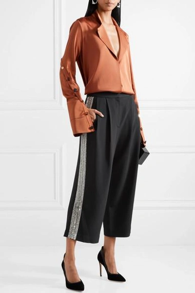 Shop Adam Lippes Crystal-embellished Cady Culottes