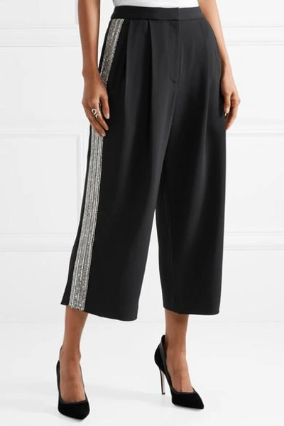 Shop Adam Lippes Crystal-embellished Cady Culottes