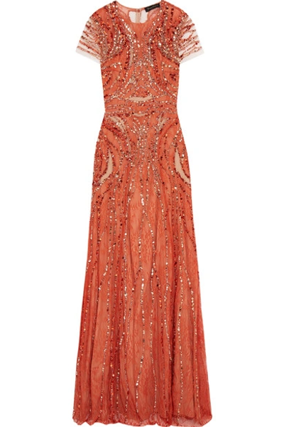 Jenny Packham Embellished Leavers Lace Gown
