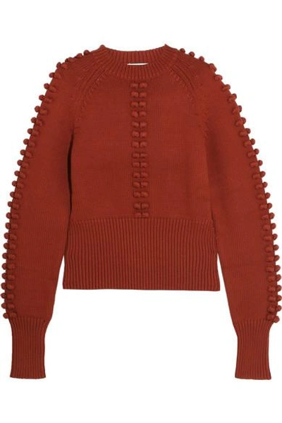 Shop Chloé Pompom-embellished Knitted Sweater