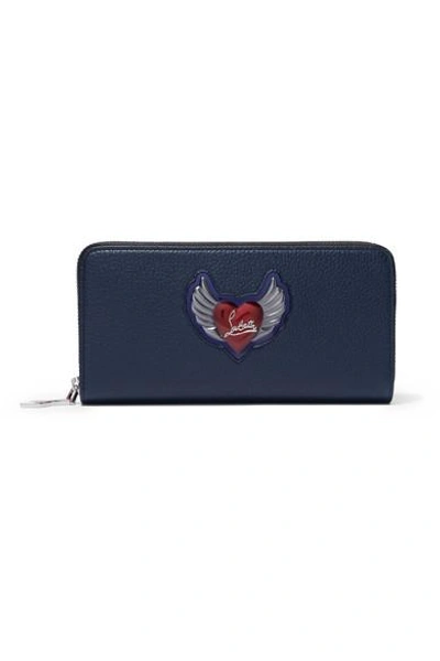 Shop Christian Louboutin Panettone Embellished Textured-leather Continental Wallet In Navy