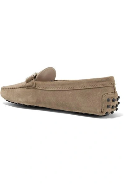 Shop Tod's Gommino Embellished Suede Loafers In Beige
