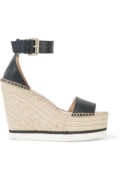See By Chloé Leather Espadrille Wedge Sandals In Black