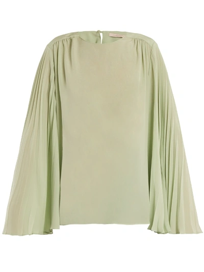 Christopher Kane Pleated-sleeve Crepe De Chine Top In Light Green