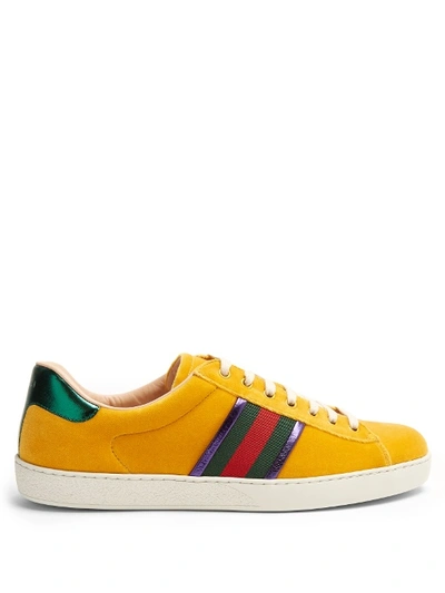 Gucci New Ace Low-top Velvet Trainers In Yellow Multi