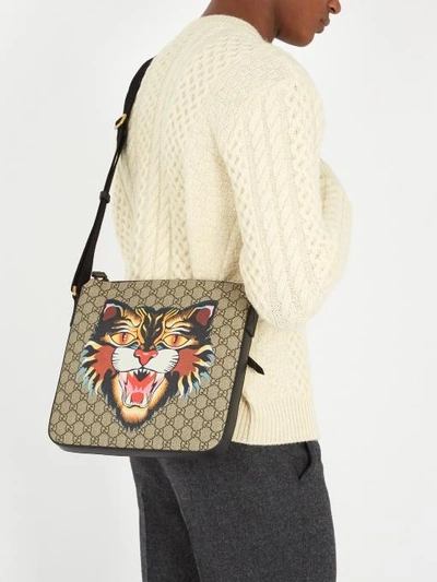 Gucci Angry Cat Print Gg Supreme Flat Messenger Bag | ModeSens