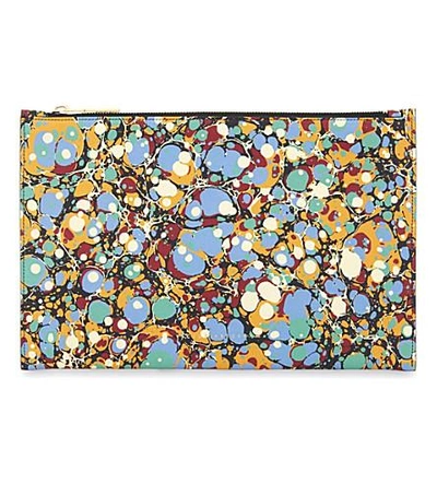 Shop Victoria Beckham Small Leather Pouch In Marble Print