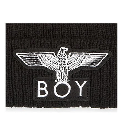Shop Boy London Boy Eagle Appliqué Knitted Beanie In Black