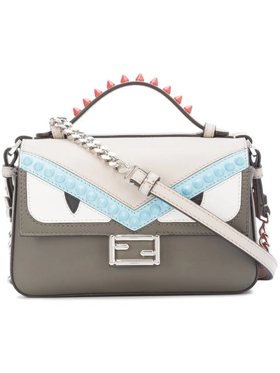 Fendi Gray-light Blue-red Double Micro Baguette Leather Top Handle Bag