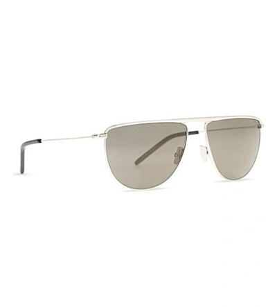 Shop Saint Laurent Sl96 Aviator Sunglasses In Silver