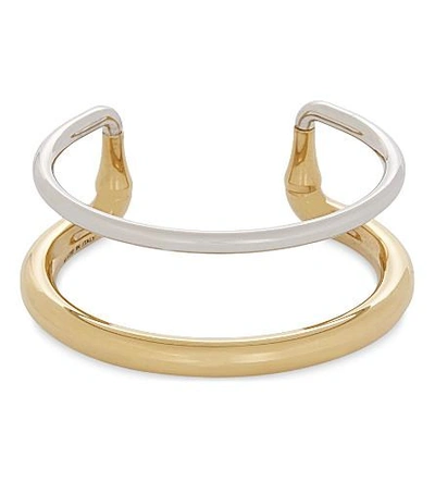 Shop Alexander Mcqueen Double Tiered Polished Metal Cuff In 0446+0448