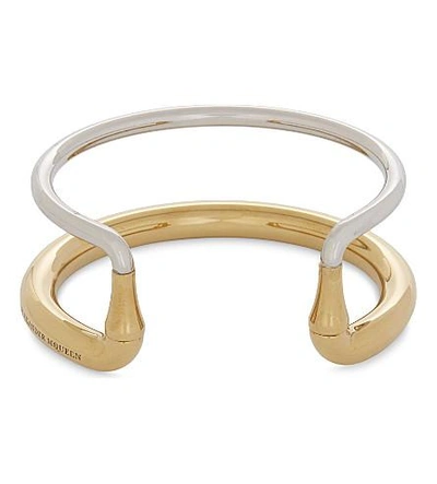 Shop Alexander Mcqueen Double Tiered Polished Metal Cuff In 0446+0448