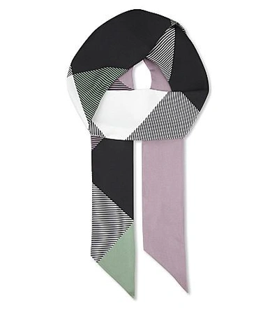 Shop Burberry Double Check Mega Skinny Silk Scarf In Pale Lilac