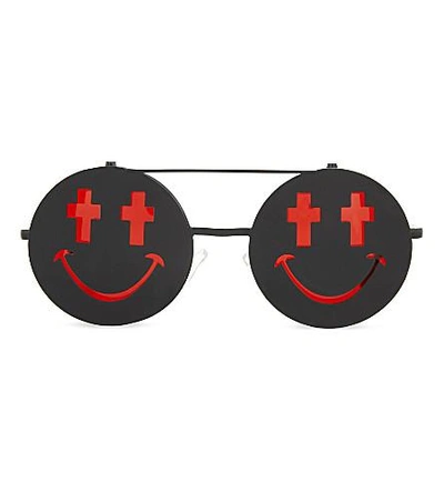 Shop Jeremy Scott Smile Round-frame Sunglasses In Black