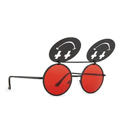 Shop Jeremy Scott Smile Round-frame Sunglasses In Black
