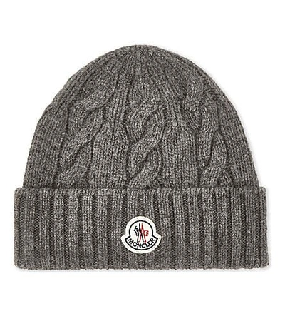 Shop Moncler Cable Knit Wool Beanie In Grey