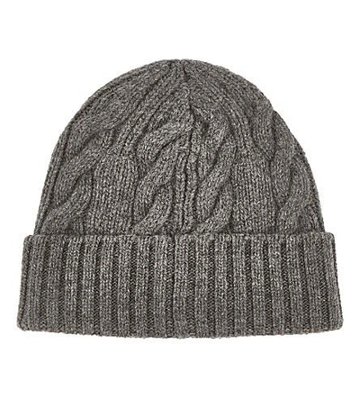 Shop Moncler Cable Knit Wool Beanie In Grey