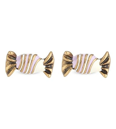 Shop Marc Jacobs Striped Candy Stud Earrings In Antique Gold