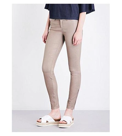 Shop J Brand Super-skinny Mid-rise Leather Jeans In Leaden