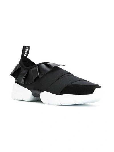 Shop Emilio Pucci Ruffled Slip-on Sneakers In Black