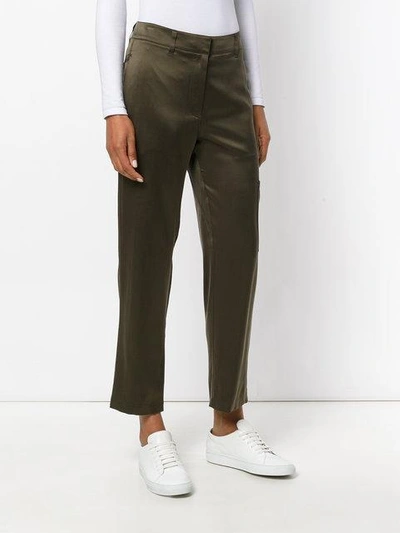 Shop Theory Cropped Straight Trousers In Green