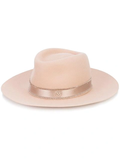 Shop Maison Michel Fedora Hat In Nude & Neutrals