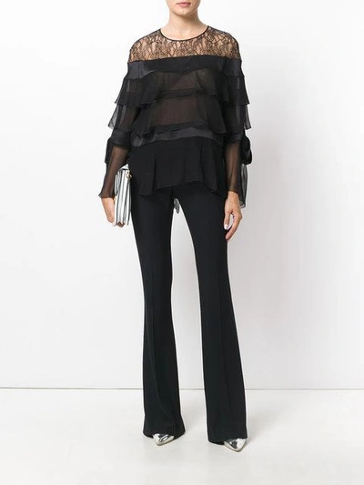 Shop Alberta Ferretti Lace Trim Layered Top In Black