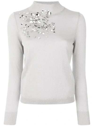 Delpozo Embellished High-neck Sweater In Silver