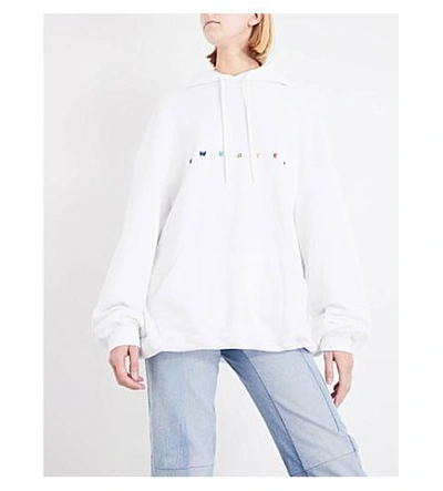 Shop Vetements Sweater Logo-embroidered Jersey Hoody In White