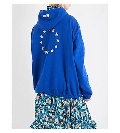 Shop Vetements Euro Logo-print Jersey Hoody In Blue