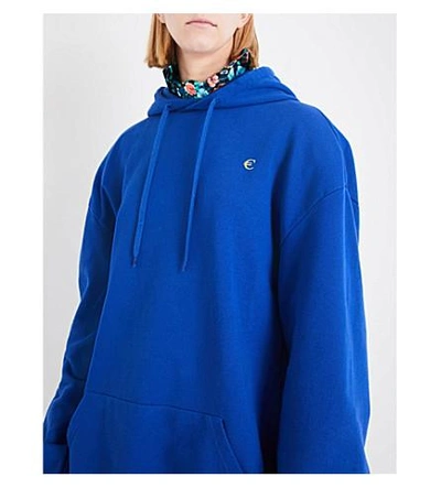 Shop Vetements Euro Logo-print Jersey Hoody In Blue