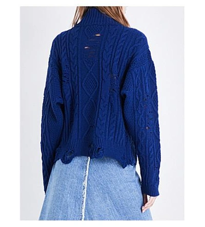 Shop Miharayasuhiro Distressed Cable-knitted Sweater In Blue