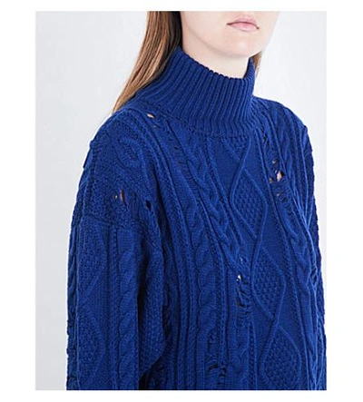 Shop Miharayasuhiro Distressed Cable-knitted Sweater In Blue