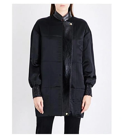 Shop Lanvin Contrast-panel Satin Bomber Jacket In Black