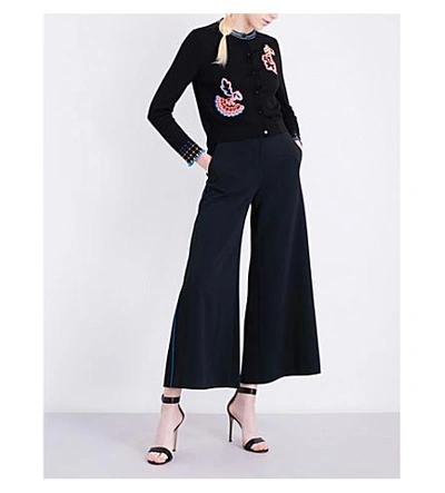 Shop Peter Pilotto Embroidered Wool Knitted Cardigan In Black